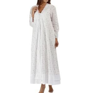 The 1 for U Sz S Rosalind Long Sleeve Cotton Housecoat Lilac Rose Print Romantic